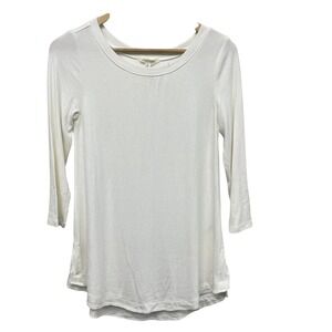 Pure + Good Ivory Ribbed 3/4 Sleeve Scoop Neck Tunic Top Small NWT